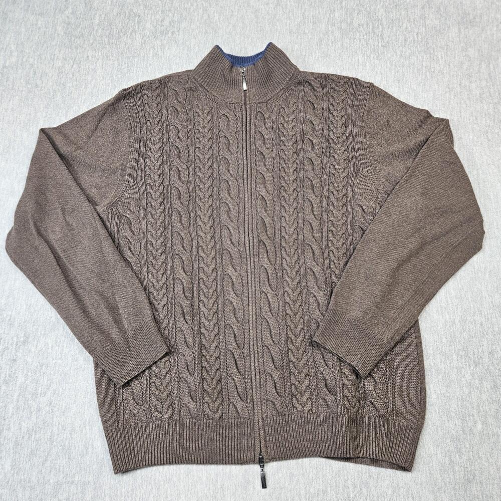Spada Roma Sweater Mens 2XL Brown Full Zip Cable Knit Mock Neck Made in Italy